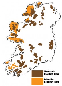 Map showing the Distribution of Blanket Bogs in Ireland